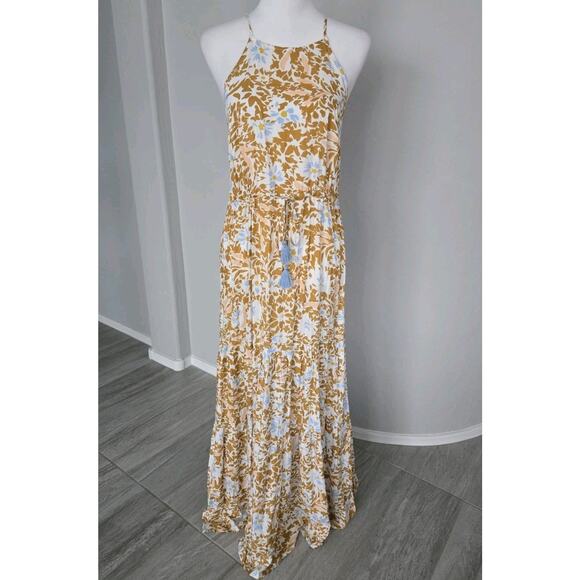 Aakaa Boho Floral Halter Tiered Rayon Flowy Country Maxi Dress Sz S - Picture 1 of 14